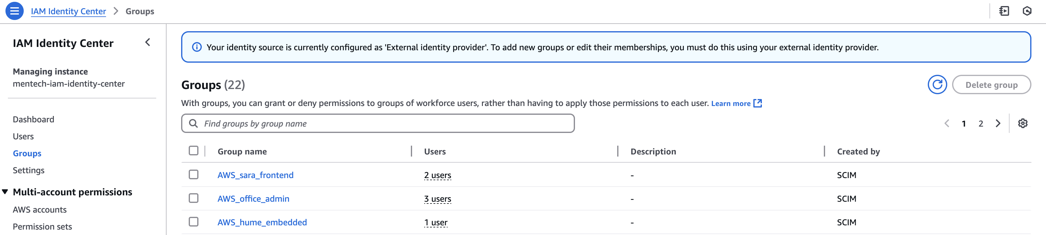 AWS Identity Center provisioned groups